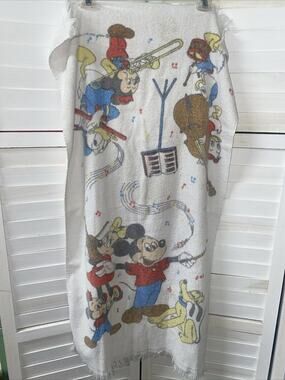 VTG 80s Franco Disney Mickey Mouse Music Beach Bath Towel 22”x 39”